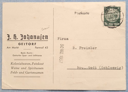 Gettorf postkarte 1937 - -,